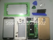 Full Housing Case Middle Frame+Rubber Seal Back Cover+Glass Lens Replacement Parts For Samsung Galaxy S5 SV G900 I9600 G900F