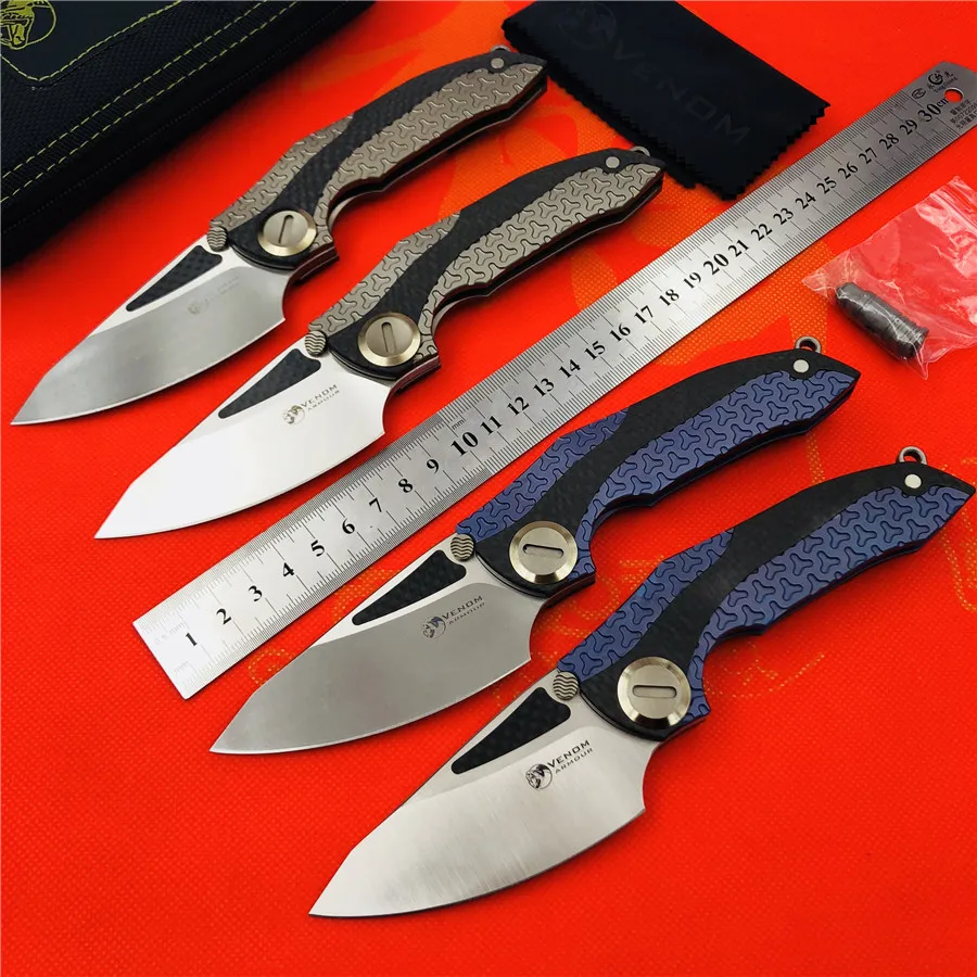 

VENOM BONE DOCTOR M390 Titanium CF Flipper folding knife outdoor camping hunting survival pocket kitchen fruit knives EDC tools