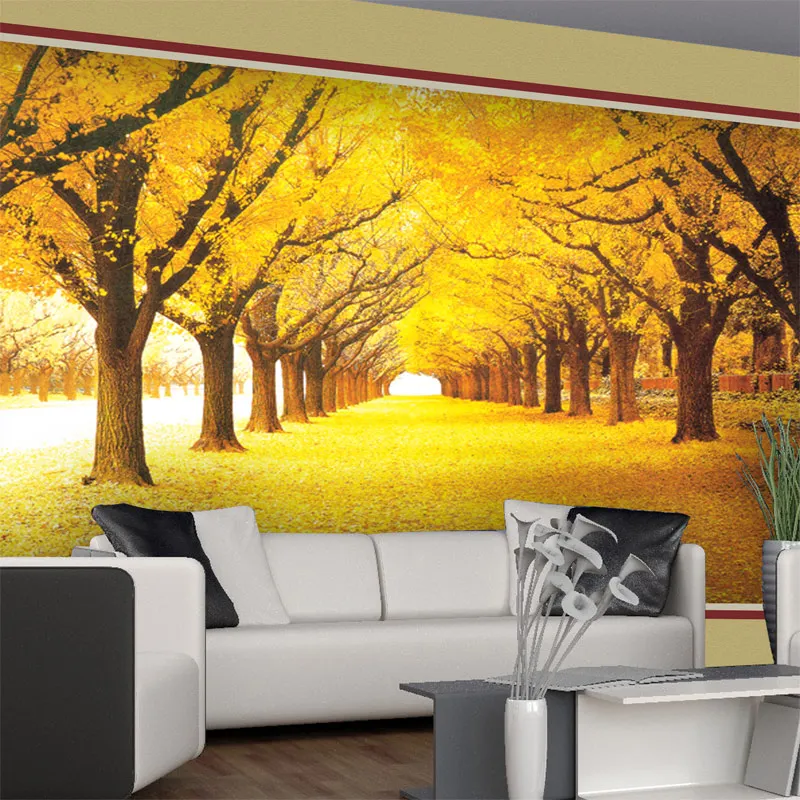 Пользовательские 3D Настенные обои пейзаж Природный осенний пейзаж желтые леса нагрузки покрыты листья обои для гостиной