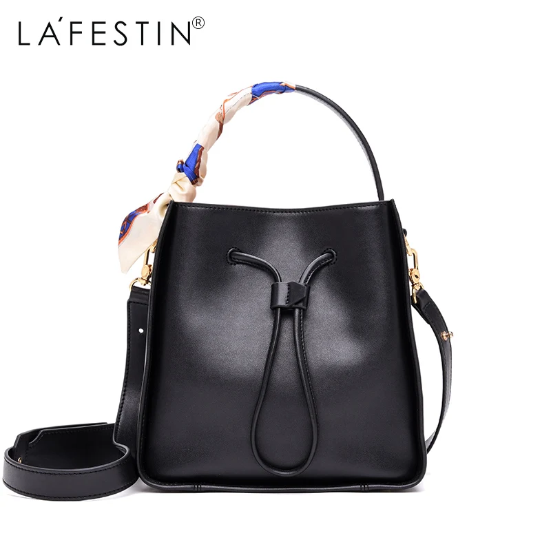 

LAFESTIN Famous Bucket Handbags Women Designer Real Leather bags Shoulder Luxury String Totes Multifunction brands Bag bolsa