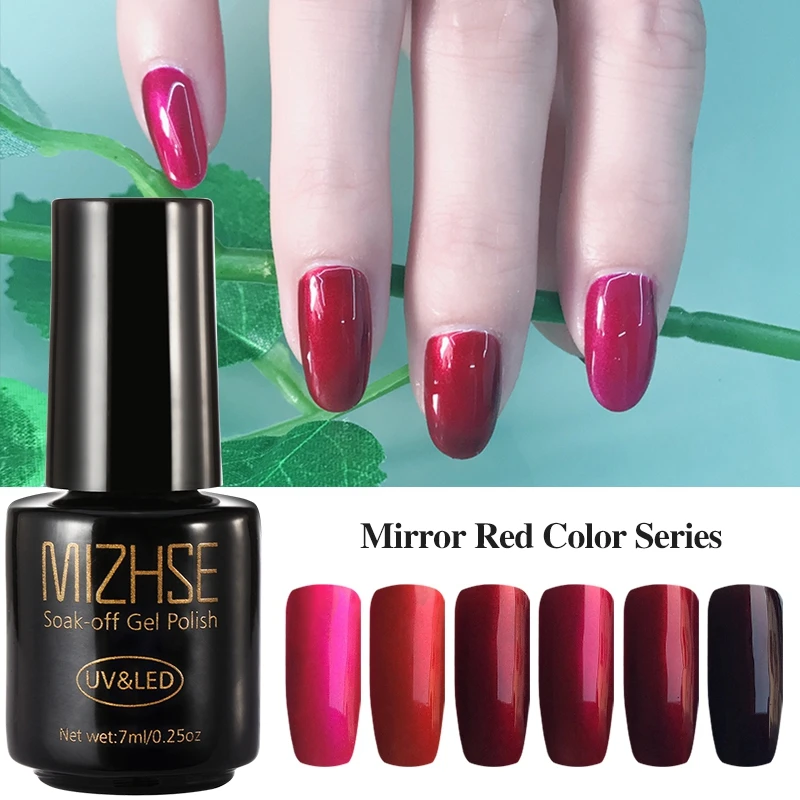 MIZHSE 7ml Mirror Red Gel Nail Polish RMetallic Mirror Effect DIY Nail