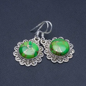 

Natural Turquoise Unique Punk Style 925 Sterling Silver Earrings 1 1/4" P1823
