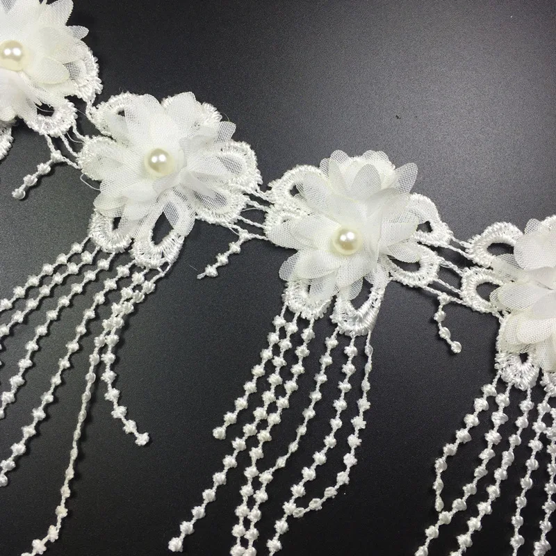 Wholesale White Polyester Lace Decorative Chiffon Flower Tasselsin