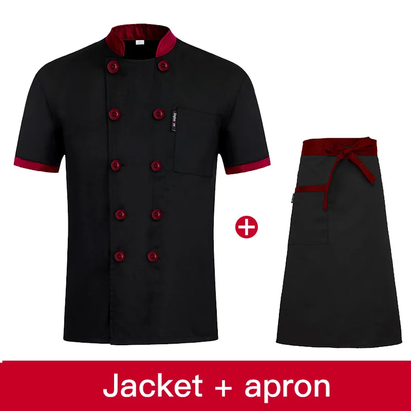 Новая унисекс с коротким рукавом шеф-повара Ресторан униформа кухня рубашка дышащий двубортный Куртка шеф-повара гостиницы, ресторана работает Униформа пальто - Цвет: Jacket apron