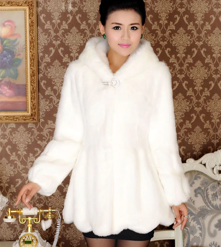 Новая Мода зима женский плюс размеры толстый искусственный мех кролика длинный рукав с капюшоном норки женские пальто