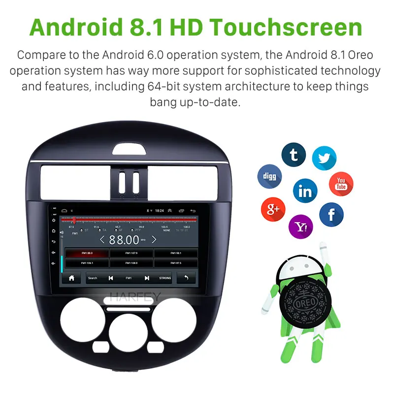 Flash Deal Harfey 9 inch Android 8.1 for 2011-2014 Nissan Tiida Manual A/C GPS car Radio with HD Touchscreen support Carplay Digital TV 2