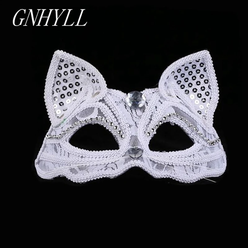 

GNHYLL 19 * 8 cm Fox Masks Sexy Lace Cat Mask PVC Black White Women Venetian Masquerade Ball Party Mask Performance Fun Masks