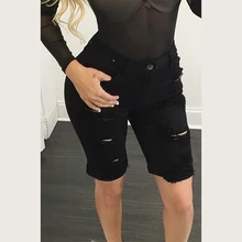 Женские рваные джинсы до колена с дырками размера плюс, джинсовые шорты с высокой талией, женские джинсовые шорты 78649