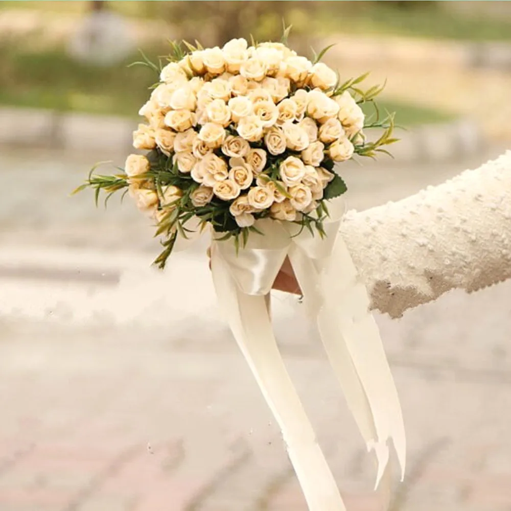 Свадебный букет 2019 роза Свадебный букет лента buque noiva branco розовый невесты свадебные цветы 2019 невесты букет