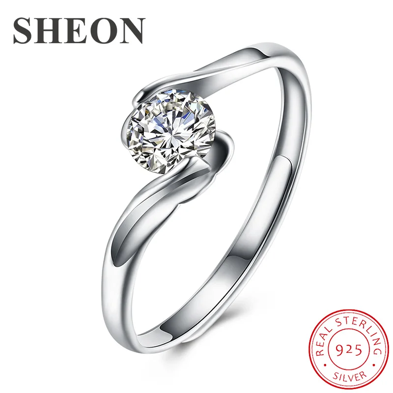 

SHEON Authentic 925 Sterling Silver Luxury Geometric Prong Setting CZ Adjustable Finger Rings for Women Sterling Silver Jewelry
