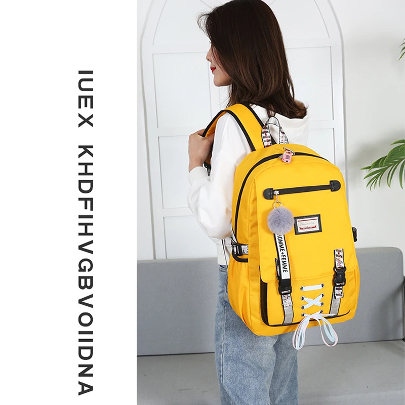

WENYUJH Large School Bags Teenage Girls Usb With Lock Anti Theft Backpack Women Book Bag High School Bag Youth Leisure College