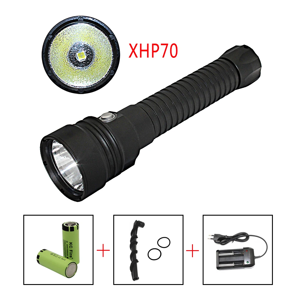 Updated LED Diving Flashlight XHP70 4000 Lumens Yellow Light Underwater 100M Waterproof Scuba