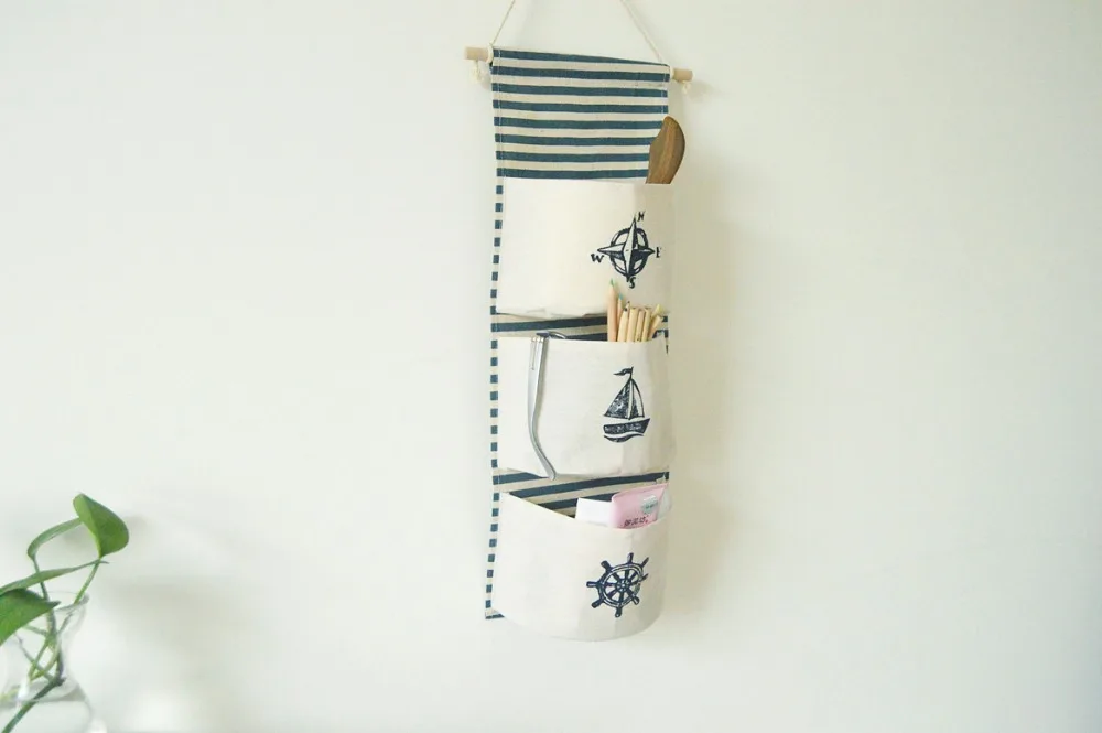 Wall Hanging Storage Sea Navy Cotton Linen Bag