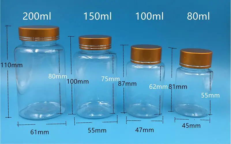30, 50, 100, 200 мл пустые прозрачные пластиковые бутылки для таблеток с золотой крышкой для специй, пищевые упаковочные контейнеры для образцов 30 шт