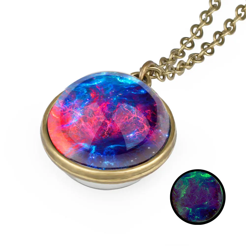 

Nebula Galaxy Double Sided Pendant Necklace Glass Art Picture Handmade Statement Universe Planet Jewelry Necklace