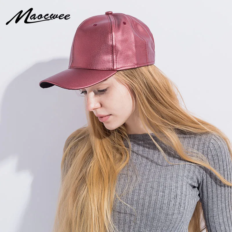 Искусственная кожаная бейсболка из искусственной кожи, однотонная бейсболка для девочки, бейсболка для мужчин и женщин, шапка в стиле хип-хоп, повседневные мужские кепки от солнца