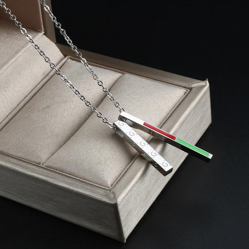 Women Stainless Steel Necklaces Long Strip Jewelry Colorful Trendy Stick Pendant Necklace Hollow Long Link Chain Collier Femme