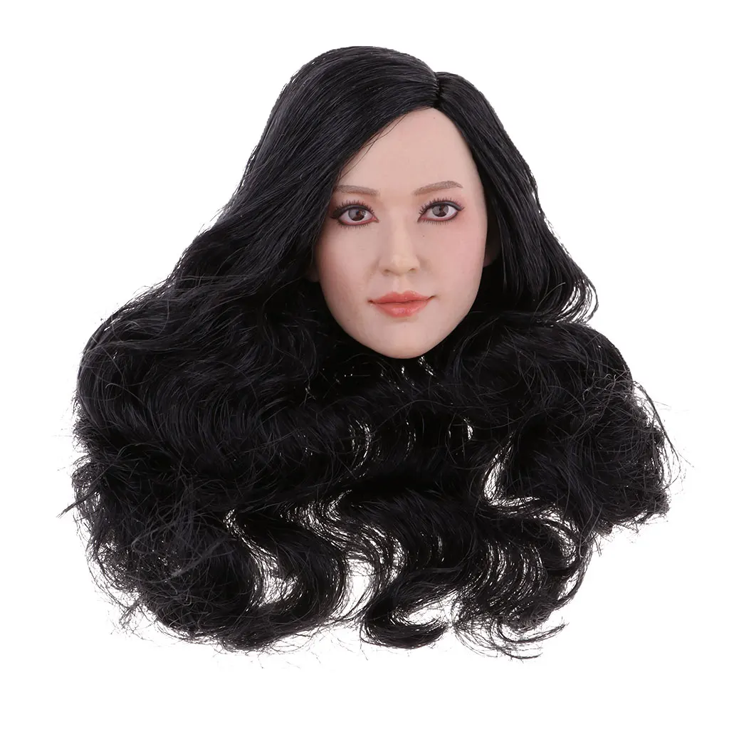 1/6 Female Head Sculpt Carved Model with Long Curly Hair for 12