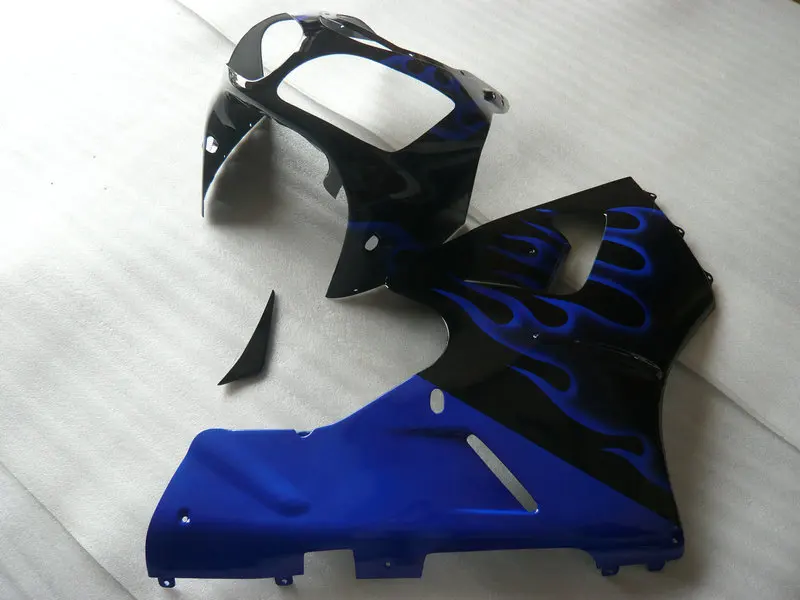 

Front part Nose+Right side Fairing part for KAWASAKI Ninja ZX12R 00 01 ZX 12R 2000 2001 zx12r Blue flames black Fairings KM08