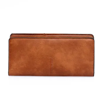 

2019 Casual Fashion Women Long Cute Solid Brown Black PU Leather Money Bag Bifold Wallet Coin Purse Card Holder Clutch for Girls