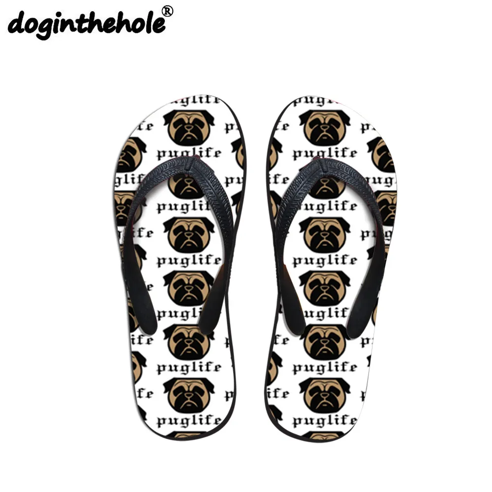 

doginthehole Sport Sandals Shoes 2018 Women Flip Flops Cute Pug Dog Printing Outdoor Sandals Flats Slippers Sport Women's Shoes