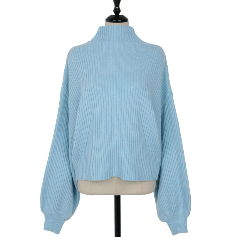 RUGOD, Модный женский свитер с высоким воротом, однотонный, на каждый день, с длинными рукавами, женские пуловеры, вязаная теплая осенняя одежда, pull femme hiver - Цвет: Синий