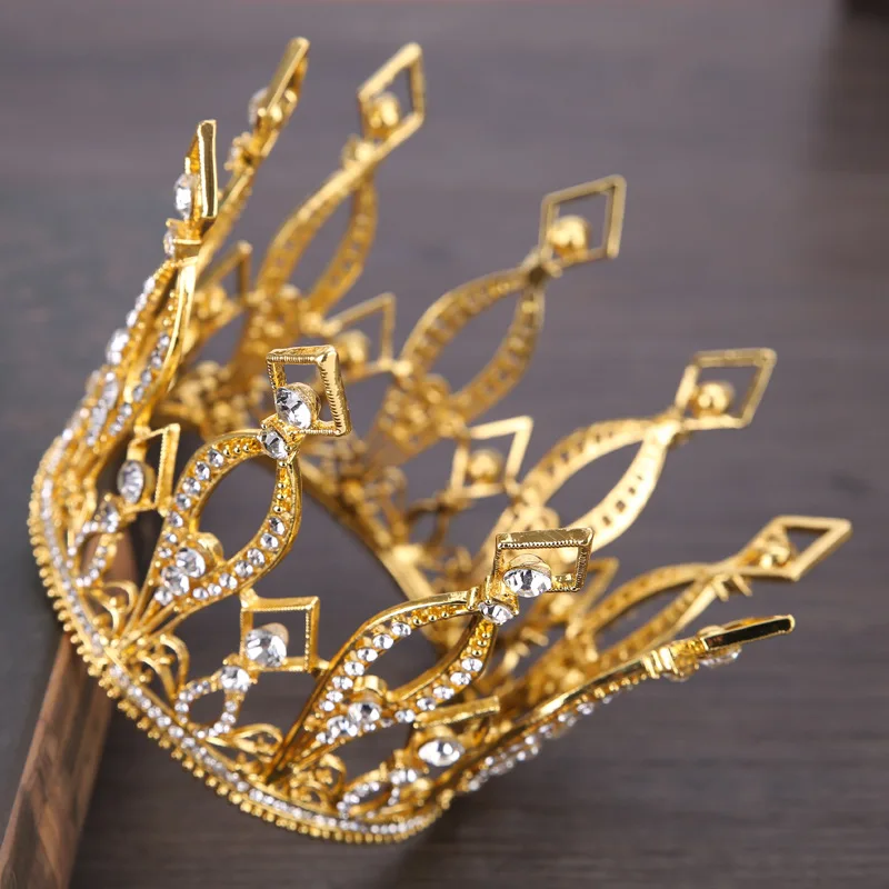 

Wholesale 4inch Height Floral Full Crown Rhinestone Crystal Tiara Bridal Wedding Hair Accessory Gold Silver Bride Queen Headband