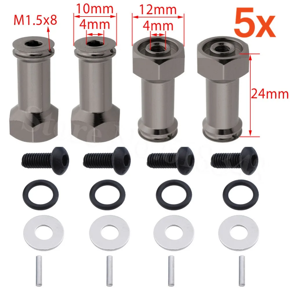 

5 Sets Aluminum 12mm Wheel Hex Extension Adapter Hub 24mm For Traxxas 1/16 Slash 4WD E-Revo Summit VXL RC Hobby Car Hop Up Parts