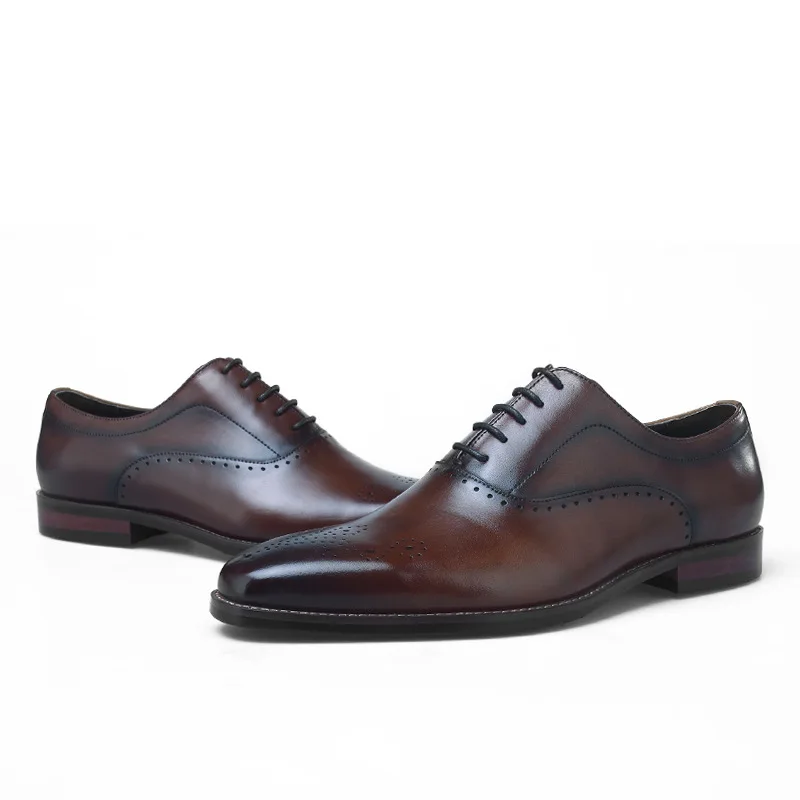 

CLORISRUO Quality Black / Tan Oxfords Mens Wedding Dress Shoes Genuine Leather Social Business Shoes Male Prom Shoes