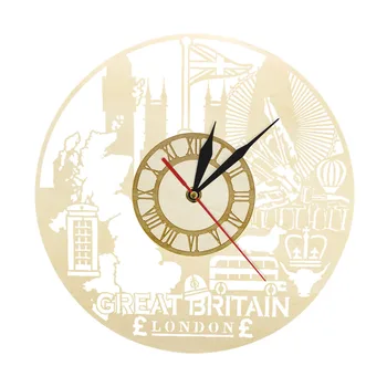 

Great Britain City Skyline Wall Decor Wood London Eye Theme Watch Clock United Kingdom Roommate Graduation Traveler Gift