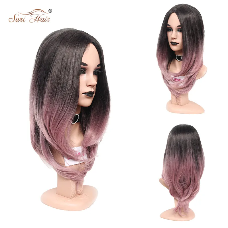 Сури волосы волнистые парик для женщин Длинные Ombre Розовый Косплей термостойкий синтетический парик для афро-американских 24 дюйма