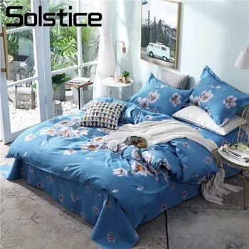 

Solstice Home Textile Blue Flower Duvet Quilt Cover Pillowcases Bed Sheet Girls Kid Teens Bedding Sets Queen King Full Bed Linen