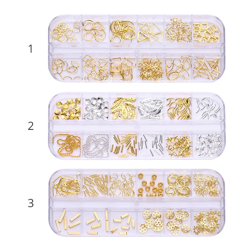 1 Box AB Color Nail Art Rhinestone Gold Silver Clear Flat Bottom Multi-size Dried Flowers Manicure DIY Nail Art 3D Decoration