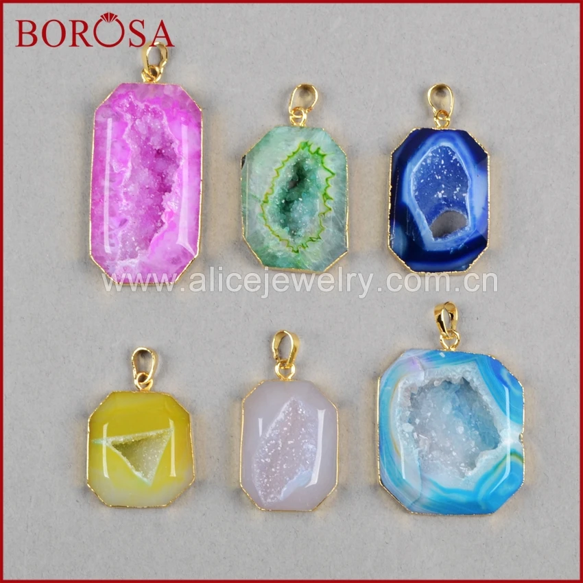 BOROSA Распродажа 5/10 шт. Радуга в виде восьмиугольника с золотой Цвет кулон agates Druzy