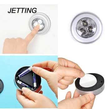

JETTING New 1PCS Mini Round 3 LED Push Tap Stick Convenient Touch Practical Cabinet Home Night Light Lamp Cordless Bulb