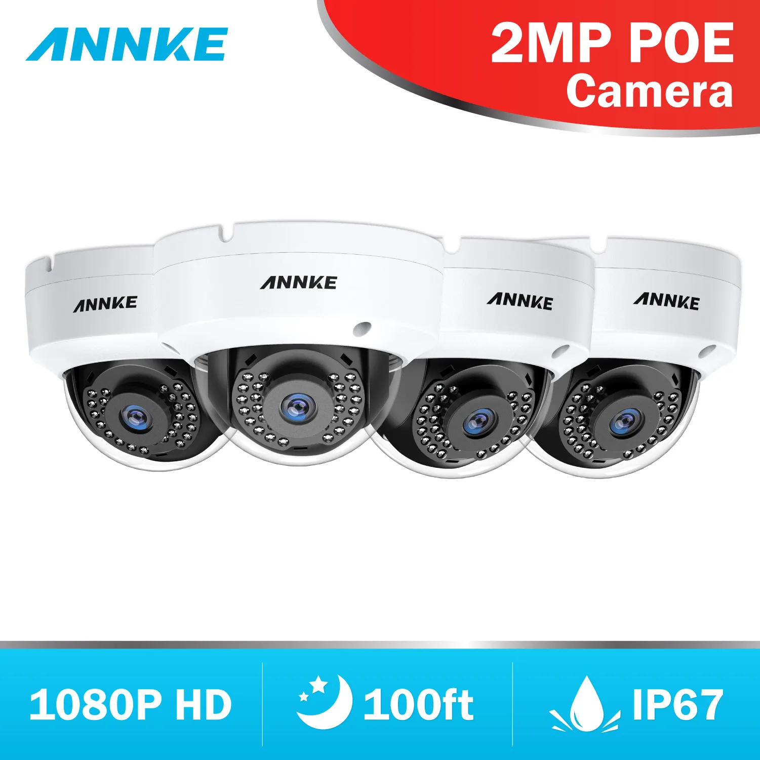 

ANNKE 4X Ultra HD 2MP POE Camera Outdoor Indoor Weatherproof Security Network Dome EXIR Night Vision Email Alert Camera Kit