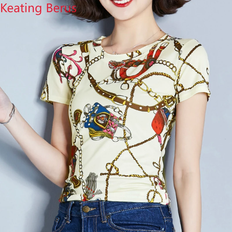 Short Sleeve Shirt Women Plus Size Women Tshirt Womens Clothing T Shirt Print O-Neck Shirts Women 2019 Women Shirts 1366