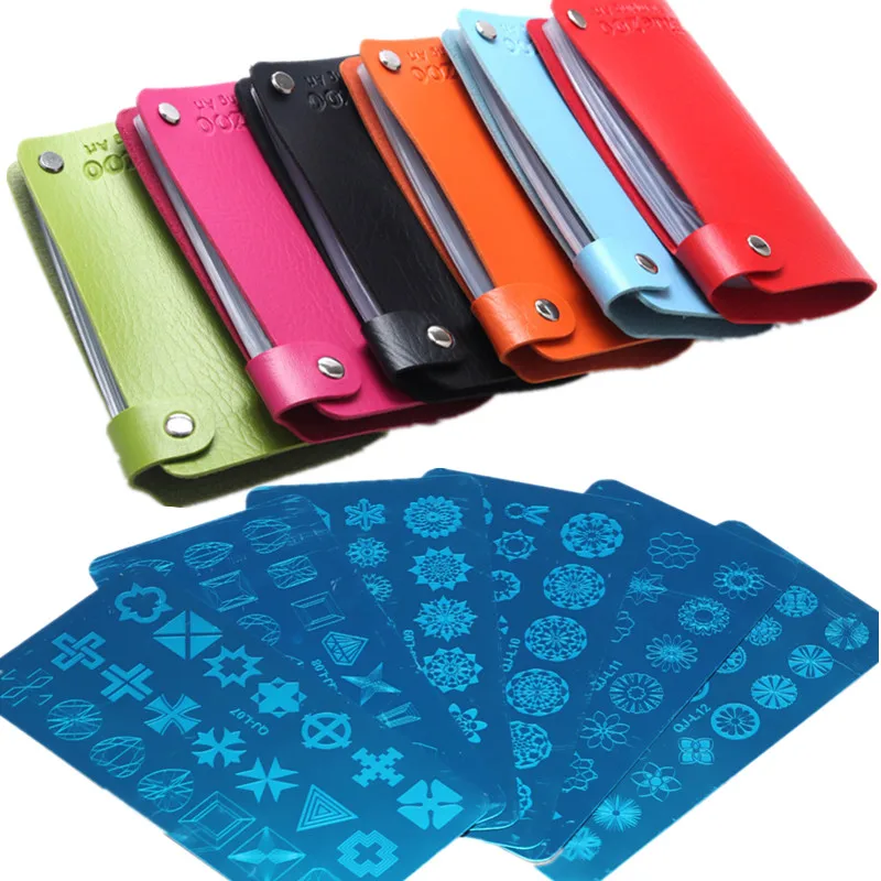 

10Pcs Rectangle Stainless Steel Nail Art Templates DIY Image Nail Printing Stamping Plate + 1PC PU Leather Templates Bag Case