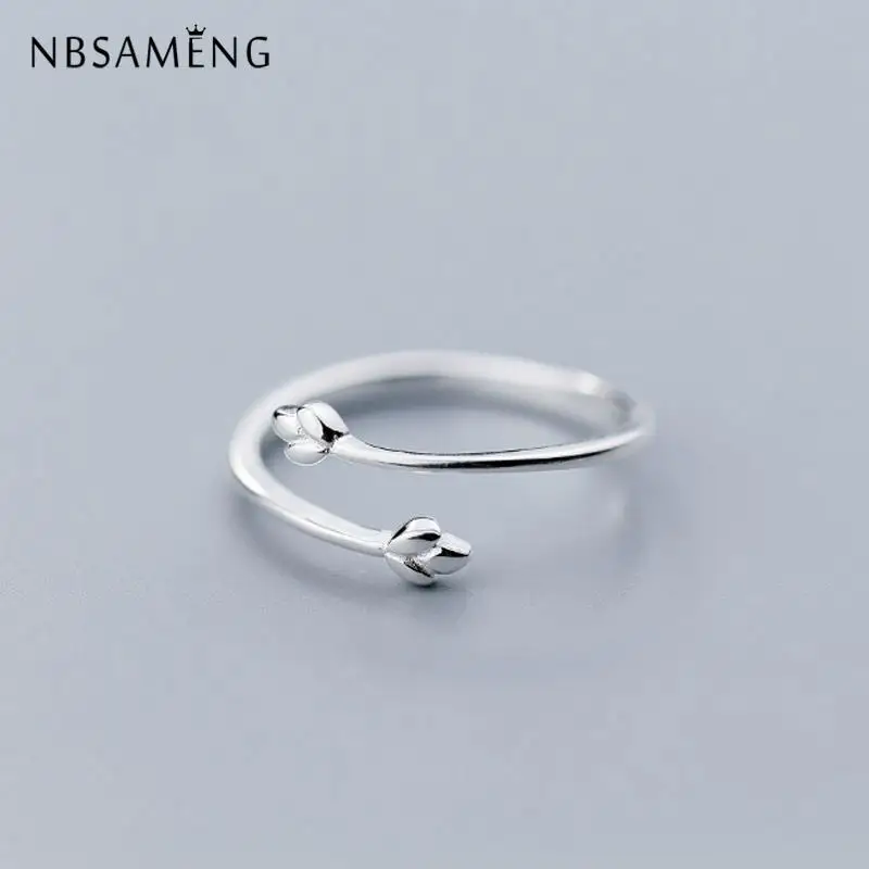 

100% 925 Sterling Silver Delicate Three Leaf Branch Spiral Open Rings For Women Laydy Girl Adjustable Jewelry Gift