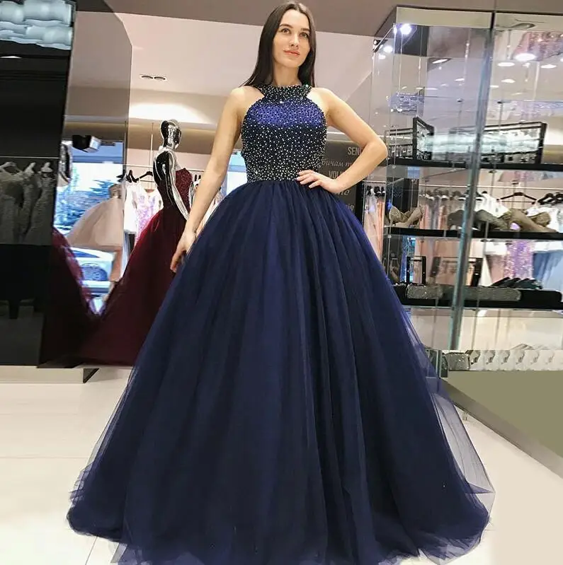sweet 16 dress Navy Blue Ball-Gowns Prom Dress Quinceanera Dresses Beading Puffy Appliques vestidos de 15 años
