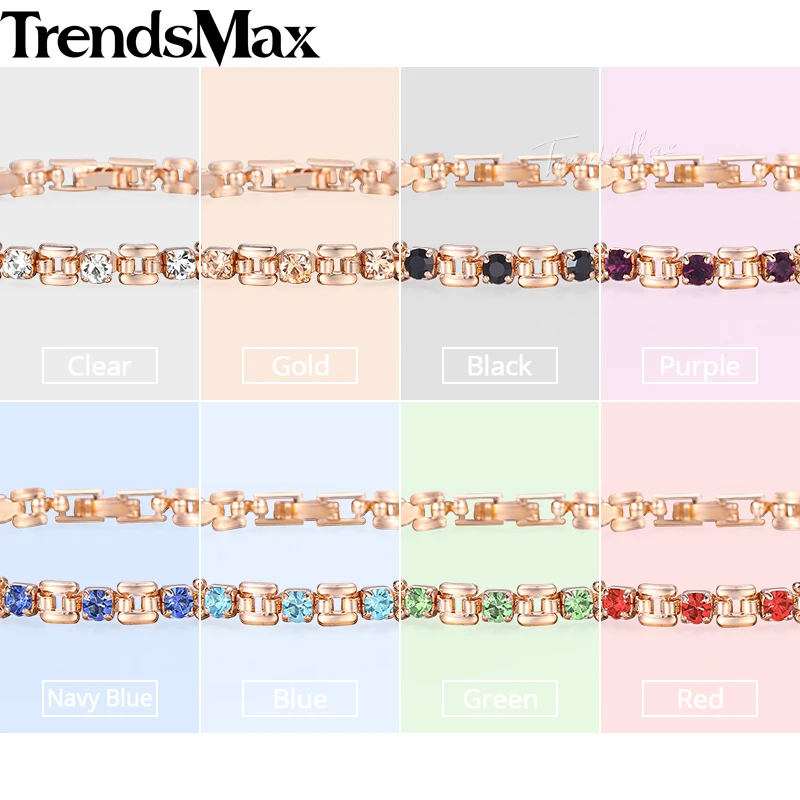 8 Color Cubic Zircon Bracelets For Women 585 Rose Gold Square Link Wristband Girlfriend Wife Gifts Women’s Jewelry 20.6cm GBM101