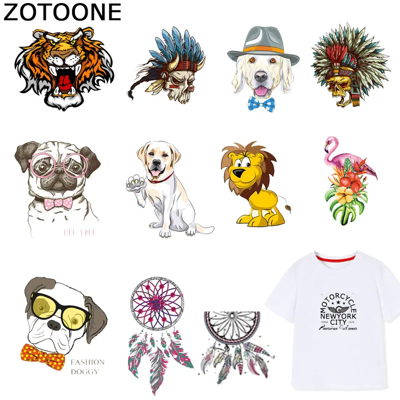 

ZOTOONE Animal Patches Dog Tiger Dreamcatcher Sticker Iron on Transfers for Clothes T-shirt Heat Transfer Accessory Appliques F1