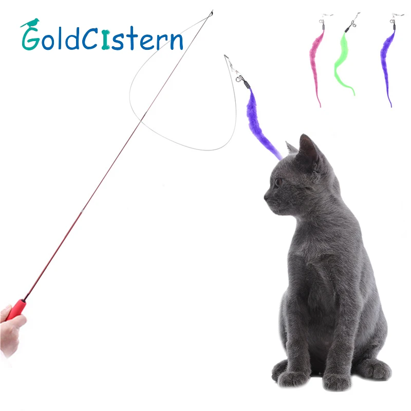 Cute Design Cat Stick Flexible Extendable Pet Cat Toy Wire Feather Teaser Plush Flying Training for Cat 1pcs Color Randomly