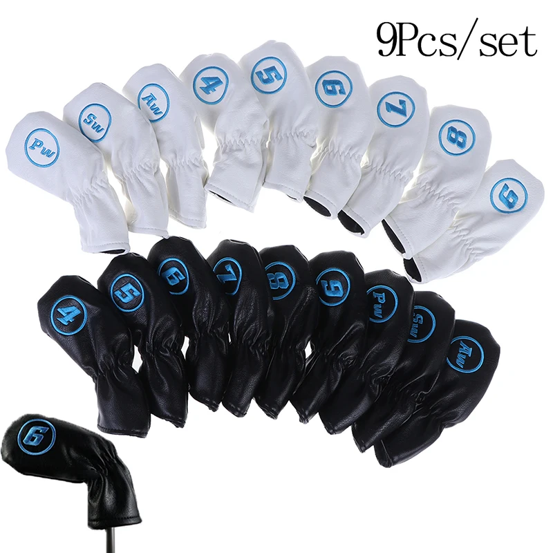 

9Pcs Golf Iron Head Covers Iron Putter Protective Black Window Golf Club Iron Head Protector Golf Accessories