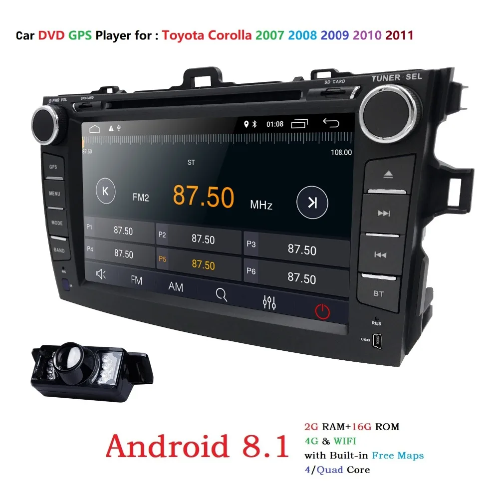 

8" 2Din Android8.1 Car DVD Player For Toyota Corolla 2007-2011 Radio Stereo Support GPS Bluetooth WIFI OBD2 DAB Mirror Link+Map