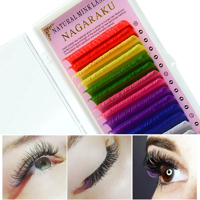 

16 macaron 8 Colors Rainbow Colored Eyelash Extension Faux Mink color eyelashes colorful eyelash maquiagem cilios