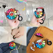 Fashion Cute Colorful Flowers Soft Silicone Protective Cover Shockproof Case Skin With Lanyard for Airpods 1/2 Charging Box