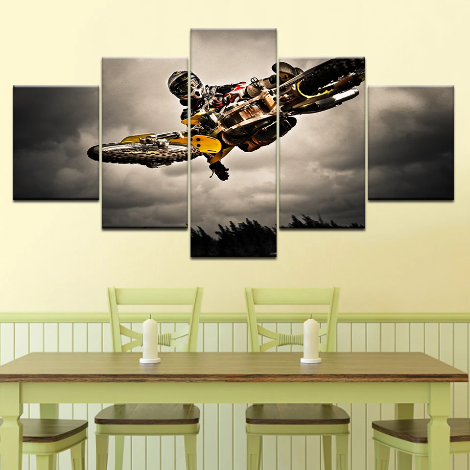 

Motorcycle jumping movement photo 5 Panels Wallpapers modern Modular Poster art Canvas painting for Living Room Home Decor