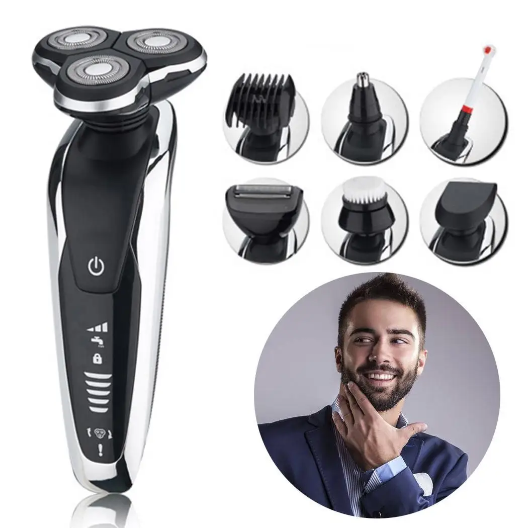 

Men Rechargeable Electric Shaver 3 Cutter Heads Electric Shaving Beard Machine Razor Dry and Wet Use Floating Blade Black