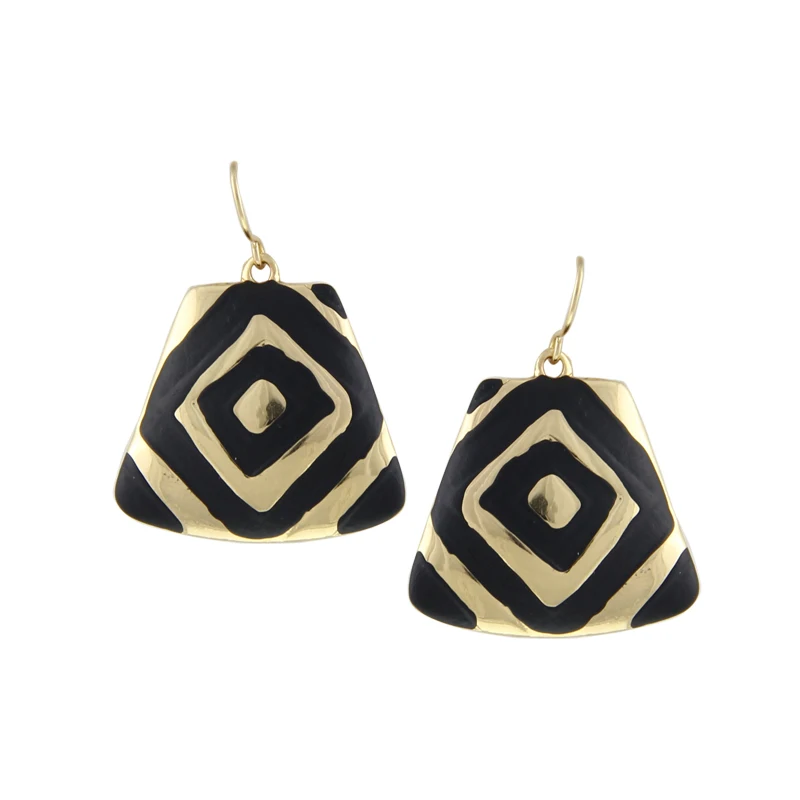 2015 Newest Style Geometric Statement Earrings Ethnic Black Enameling Gold Silver Plated Rock Drop Earrings Bijoux